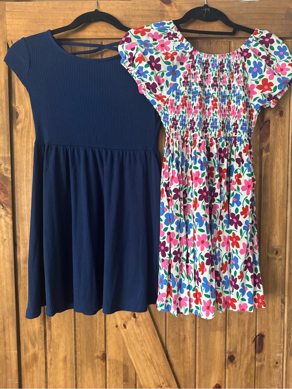 Epic Threads Navy Ribbed Dress & White Floral Smocked Dress Set